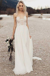 Boho Beach Chiffon Flowy Spaghetti Straps Backless Wedding Dress, Robe De Mariee,GDC1271-Dolly Gown