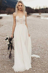 Boho Beach Chiffon Flowy Spaghetti Straps Backless Wedding Dress, Robe De Mariee,GDC1271-Dolly Gown