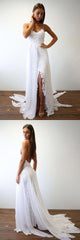 Boho Beach Flowy Chiffon Spaghetti Straps Wedding Dress with Side Slit,Summer Wedding Dress,GDC1329-Dolly Gown