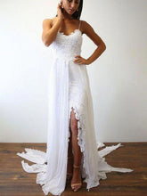 Boho Beach Flowy Chiffon Spaghetti Straps Wedding Dress with Side Slit,Summer Wedding Dress,GDC1329-Dolly Gown
