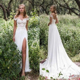 Boho Side Slit Flowy Lace Top Wedding Dress,GDC1033-Dolly Gown