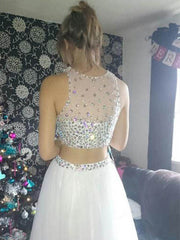 White Two Piece Long Tulle Prom Dress,8th grade Formal Dress,20110201