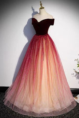 Burgundy Fairytale Off Shoulders Gradient Prom Dress -DollyGown