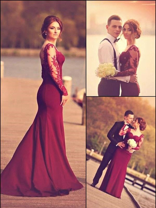 Burgundy Formal Dress,Prom Dress With Sleeve,Long Prom Dress,Robe De Bal,MA076-Dolly Gown