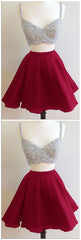 Burgundy Two Piece Short Teenage Dress for Homecoming - Dollygown