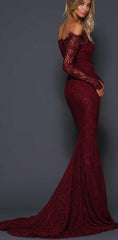 Burgundy Trumpet Mermaid Occasion Long Sleeve Prom Dress, GDC1072-Dolly Gown