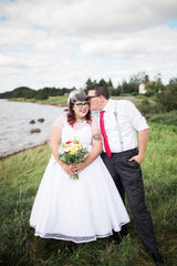 Cap Sleeved Country Style 50s Polka Dots Tea Length Wedding Dress for Plus Size Lady,20101610-Dolly Gown