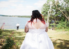 Cap Sleeved Country Style 50s Polka Dots Tea Length Wedding Dress for Plus Size Lady,20101610-Dolly Gown