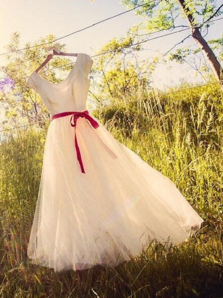 Cap Sleeved Short Country Style Wedding Dress, 50s Style Tea Length Wedding Dress,20110947-Dolly Gown