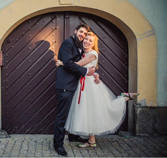 Cap Sleeved Short Country Style Wedding Dress, 50s Style Tea Length Wedding Dress,20110947-Dolly Gown