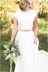 Cap Sleeves Lace Two Piece Wedding Dress,Long Bridal Separates,20082232-Dolly Gown