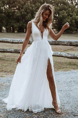 Casual Flowy Boho Wedding Dress with Side Slit - DollyGown