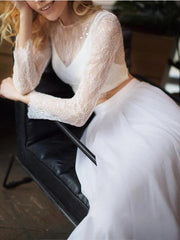 Casual Flowy Long Sleeve Beach Two Piece Bridal Separates with Chiffon Skirt,20082217-Dolly Gown