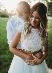 Casual Open Back Lace Top Two Piece Chiffon Skirt Flow Wedding Dress Separates,20082222-Dolly Gown