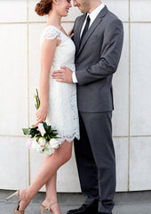Cap Sleeves Short Wedding Dress Casual Lace Simple Short Bridal Gown,20082003-Dolly Gown