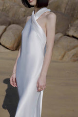 Casual Simple Silk Fitted Wedding Dress for Summer Wedding - DollyGown