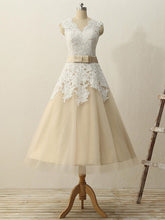 Champagne Tea Length Wedding Dress Tea Length Bridal Gown 50s Style Wedding Dress,WS068-Dolly Gown