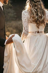 Long Sleeve Bridal Separates Lace Top, Affordable Two Piece Wedding Dress with Chiffon Skirt,20082667-Dolly Gown
