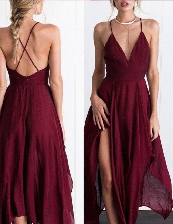 Charming Flowy Chiffon Burgundy Prom Dress 8th grade Formal Dress