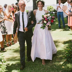 Cheap Halter Lace Top Rustic Two Piece Bridal Separates,Two Piece Boho Wedding Dress,20082204-Dolly Gown