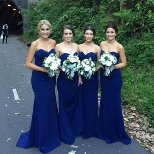 Cheap Rustic Navy Blue Long Mermaid Bridesmaid Dresses, FS099-Dolly Gown