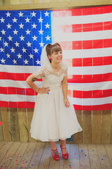 Cheap Short Sleeve Vintage Tea Length Wedding Dress,20111655-Dolly Gown