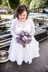 Cheap Tea Length Plus Size Wedding Dress with 3/4 Sleeves, 1950s Vintage Gown,20111553-Dolly Gown
