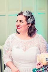 Cheap Tea Length Plus Size Wedding Dress with 3/4 Sleeves, 1950s Vintage Gown,20111553-Dolly Gown