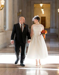 Chic Bateau Neck Tea Length Lace Wedding Dress,Retro 1950s Tea Length Pinup Wedding Dress,20102820-Dolly Gown