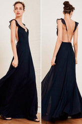 Chiffon Backless Navy Blue Prom Dress,Long Senior Formal Dress,GDC1324-Dolly Gown