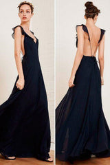 Chiffon Backless Navy Blue Prom Dress,Long Senior Formal Dress,GDC1324-Dolly Gown