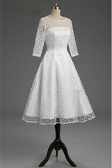 Classic Polka Dot White Short Wedding Dress with Sleeves,1950s Pin Up Bridal Gown,20101603-Dolly Gown