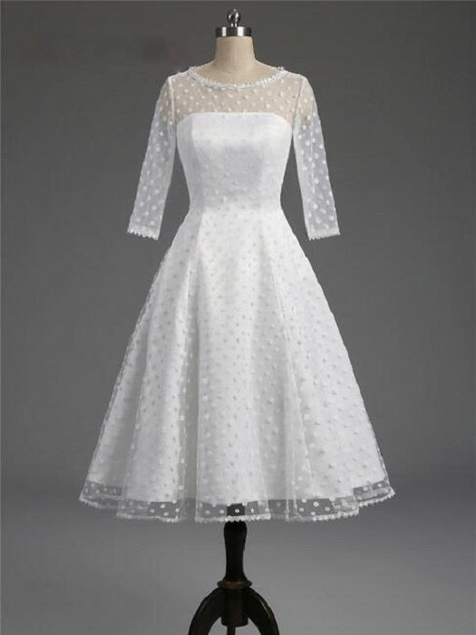 Classic Polka Dot White Short Wedding Dress with Sleeves,1950s Pin Up Bridal Gown,20101603-Dolly Gown