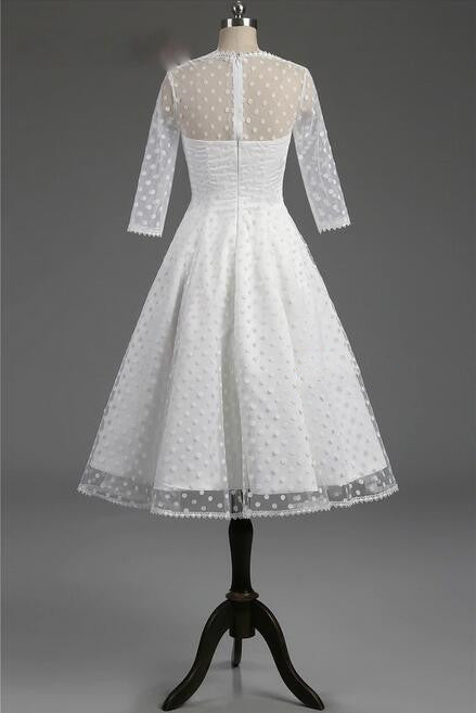 Classic Polka Dot White Short Wedding Dress with Sleeves,1950s Pin Up Bridal Gown,20101603-Dolly Gown