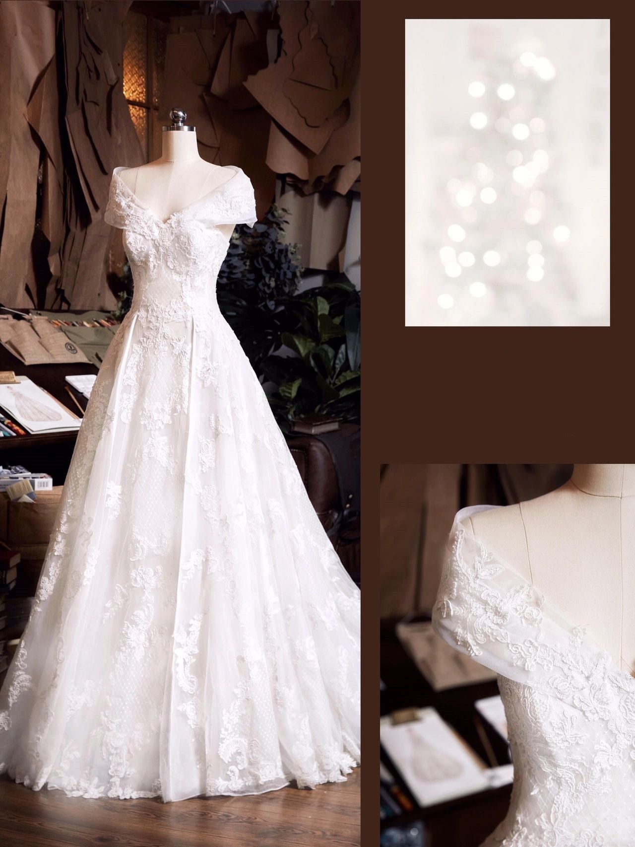 Classy Off The Shoulder Lace Wedding Dress - DollyGown