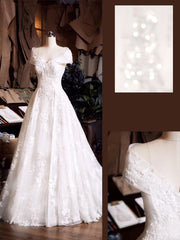Classy Off The Shoulder Lace Wedding Dress - DollyGown