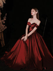 Classy Off The Shoulder Long Maroon Prom Dress _2