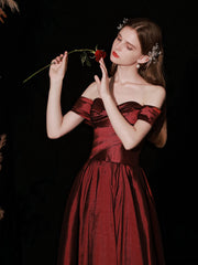 Classy Off The Shoulder Long Maroon Prom Dress _3