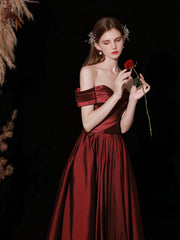 Classy Off The Shoulder Long Maroon Prom Dress _1