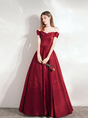Classy Red Ball Gown Off Shoulder Prom Dress with Pockets - DollyGown