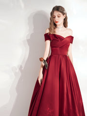 Classy Red Ball Gown Off Shoulder Prom Dress with Pockets - DollyGown