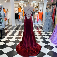 Burgundy Prom Dress with Slit Backless Prom Dress Burgundy Formal Dresses, 20081617-Dolly Gown