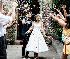 Country Style 1950s Short Wedding Dress Tea Length Polka Dots Full Circle Bridal Gown,20110123-Dolly Gown