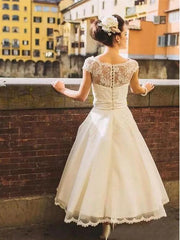 Country Style Cap Sleeves 50s Lace Tea Length Wedding Dress,Rockabilly Pinup Bridal Gown,20082212-Dolly Gown