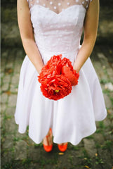 Country Style Cap Sleeves Polka Dot Tea Length 50s Style Wedding Dress,20110639-Dolly Gown