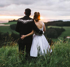 Country Style Cap Sleeves Polka Dot Tea Length 50s Style Wedding Dress,20110639-Dolly Gown