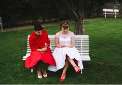 Country Style Cap Sleeves Polka Dot Tea Length 50s Style Wedding Dress,20110639-Dolly Gown