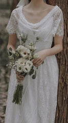 Country Style Flowy Bohemian Lace Wedding Dress - DollyGown