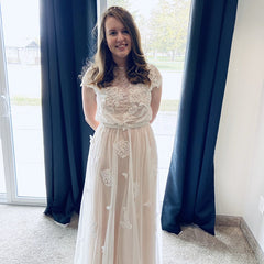 Country Style Lace Unique Cap Sleeves Two Piece Long Bridal Separates Wedding Dress,20082224-Dolly Gown