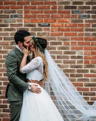 Country Style Long Sleeve Lace 2 Piece Wedding Dress,Crop Top Bridal Separates,20082209-Dolly Gown